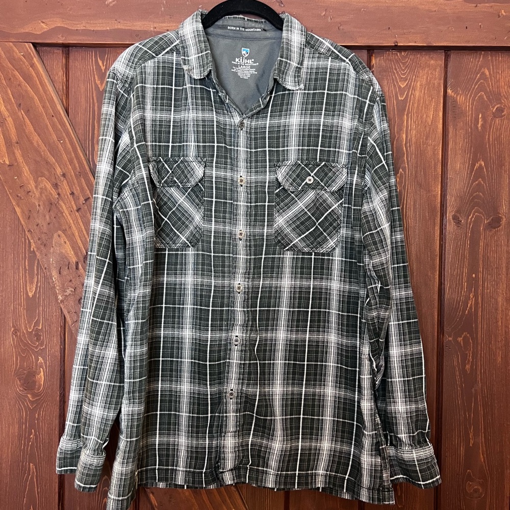 KUHL DILLINGR FLANNEL Men’s Large Dark Green and Black